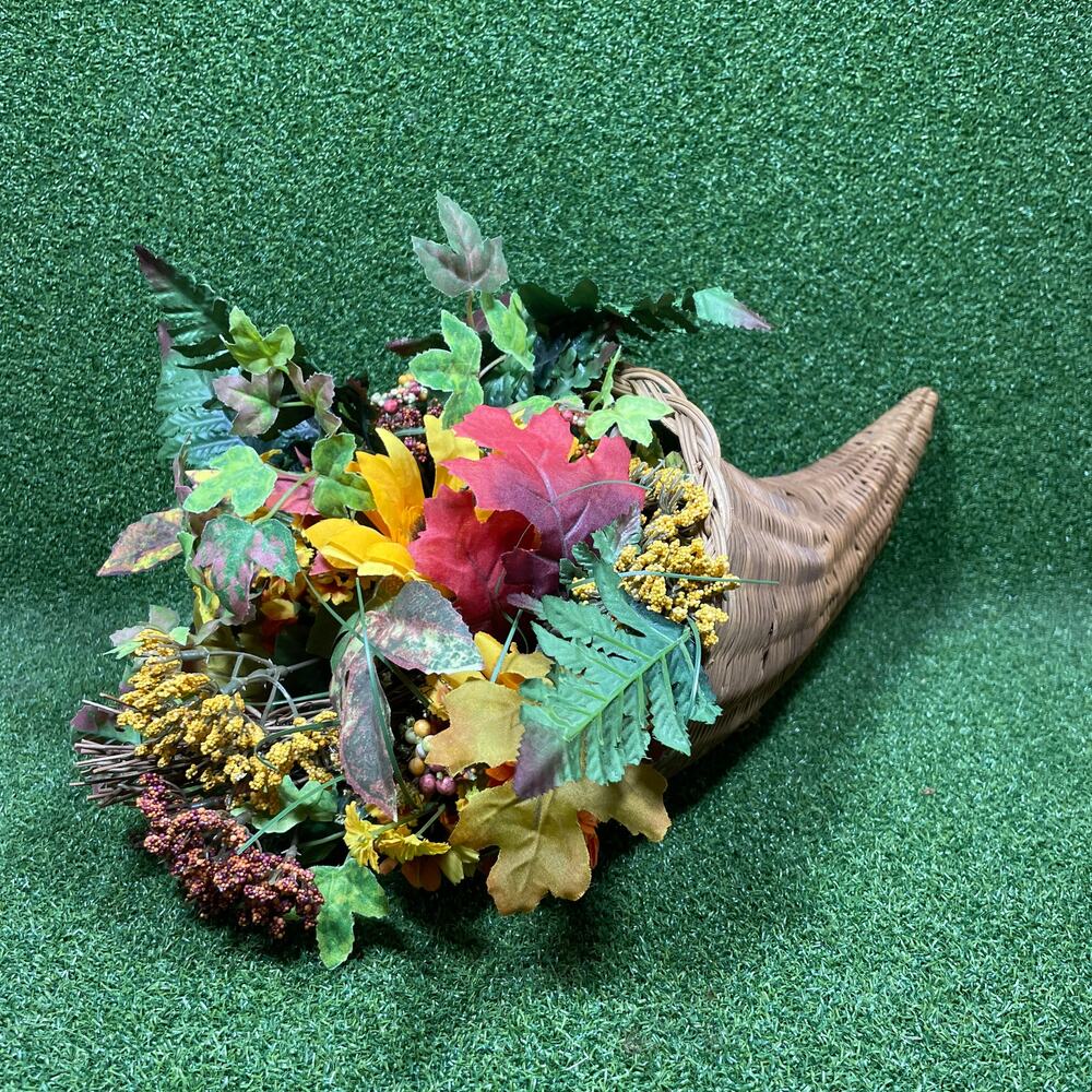 Cornucopia Decorative Autumn Fall Thanksgiving Horn Faux Silk Flowers